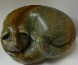 Buy Antique Folk Art Soapstone Carved Sculpture Of A Sleeping Cat. Large And Heavy. • 124.41£