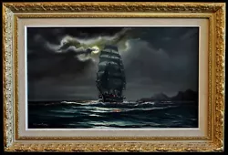 Buy ARNOLD BEARDSLEY (b. 1915) SHIP IN A MOONLIT SEASCAPE MID CENTURY OIL PAINTING • 56£