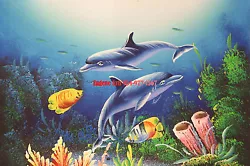 Buy 8x10 (20x26cm) 100% Hand Painted Oil Flat ,50% OFF, Fish Deep Ocean /Dolphin • 41.30£