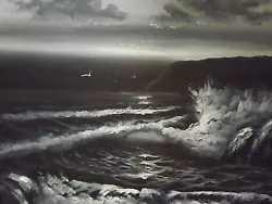 Buy Black White Seascape Ocean Large Oil Painting Canvas Art Sea Wave Dark Original • 26.95£