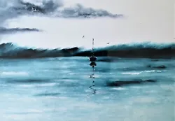 Buy Original Signed Oil Painting. Seascape Blue Boat Art. • 250£