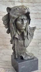 Buy Art Western Native American Indian Chief With Headdress Bronze Sculpture Sale • 670.64£