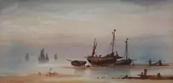 Buy Original Antique Watercolour - Thomas Mortimer - Boats In A Coastal Landscape • 9.95£