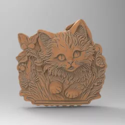 Buy Cute Kitty Cat With Flowers Flat Back STL File For CNC Router 3D Printer Laser • 2.32£