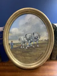 Buy Original Oval Oil Painting On Board ‘Team Work’ Shire Horses Elizabeth Ansell • 50£