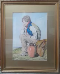 Buy W.H Woods Watercolour Painting Of A Boy Sitting On A Rock (27 Cm X 37cm) • 45£