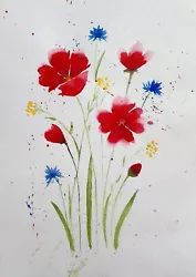 Buy Flower Red Abstract Watercolor Art Painting  • 8.27£