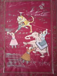 Buy Vintage Indian Water Color Hand Made Painting Of Tiger Hunting With Elephant • 29.99£
