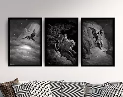 Buy Gustave Dore - Set Of 3 Paintings - Satan Descends Poster Art Print Fall Of • 199£