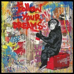 Buy Single Piece! Banksy Homage Monkey Follow U Dream Framed Black 100x100 Pop Art • 171.58£