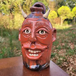 Buy Folk Art Pottery Happy Handsome Devil Face Jug By Savannah Craven | 10  X 6.5  • 124£