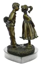 Buy European Bronze Flower Love Fellow Boy Girl Together Kiss Statue Heart • 125.05£