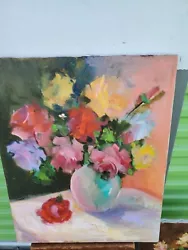 Buy Hand Painted Yellow Pink Red Roses Floral Oil Painting 16  X20  Shabby Cottage • 128.67£