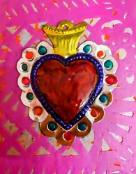 Buy Small Mexican Tin Heart Milagro Handcut & Painted Authentic Folk Art #02 • 6.50£