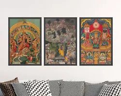 Buy Set Of Three Hindu Paintings - Shri Shri Durga Krishna - Art Print Poster Gods • 199£