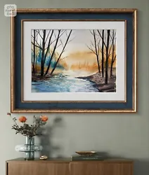 Buy Bob Ross Style Forest Watercolor Mountains Painting Large Art Tree Painting • 315£