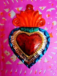 Buy Small Mexican Tin Heart Milagro Handcut & Painted Authentic Folk Art #01 • 6.50£