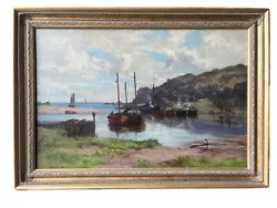 Buy Victorian Landscape Painting Of Scottish Fishing Boats Moored Campbeltown • 1,500£