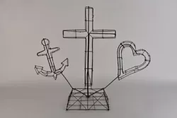 Buy Antique Wire Memorial Sculpture Heart Cross Anchor US Navy Folk Art Rare Topiary • 439.42£