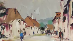 Buy George Deakins - Original Oil Painting - Village Street Scene With Figures. • 125£