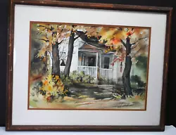 Buy Vintage Ed Slack Watercolor Painting Fall House Scene 21 X 16  Actual Painting • 57.88£