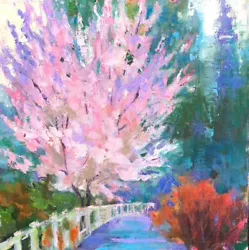 Buy Cherry Tree Bloom Painting Original  Spring Cherry Blossom Impressionist Art • 426.25£