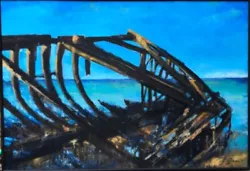 Buy Ship Wreck Boat Seascape  Original  Oil Painting In Wooden Cancas • 120£