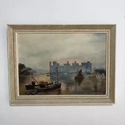 Buy Caernarfon Castle Wales Nautical Boats Vintage Impressionist Oil Painting • 39.99£