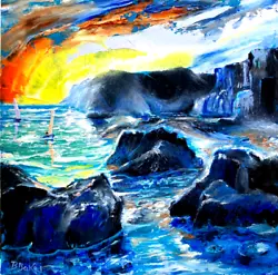 Buy Sailing Rocks Seaside Sunset,Bill Baker.direct From Artist.original Oil Painting • 10£