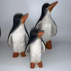 Buy Carved Wooden Folk Art Penguin Family Of 3 Bird Sculpture Figurines • 17.36£