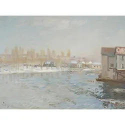 Buy Alfred Sisley The Loing Mills Moret Snow Effect Painting XL Wall Art Canvas Prin • 19.99£