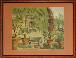 Buy Oil By Harold Edward Collin. Mediterranean Garden Scene With Potted Olive Plants • 100£