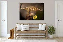 Buy Highland Cow And Sunflower Painting Large A2 Canvas Just For You FREE DELIVERY • 19.99£