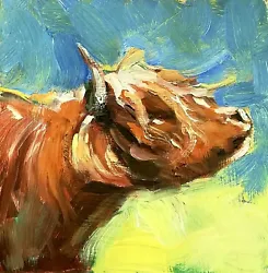 Buy Original Oil Painting Highland Cow Farmhouse Artwork Impressionism Signed • 22.33£