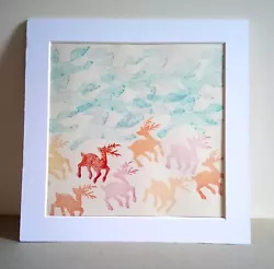 Buy Horse Blue Sky Reindeer Land Linocut Print, Mounted 10 X 10 Print • 11.99£