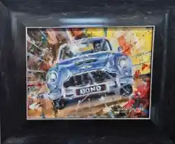 Buy Original Mario Mendoza Oil Painting Canvas Aston Martin Db5  James Bond Classic • 1,450£