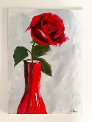 Buy Red Rose Original Oil Painting Realism Impressionism Flower Vase Art  Unframed • 90£