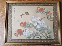 Buy Vintage Chinese Painting On Silk Butterflies And Flowers • 35£