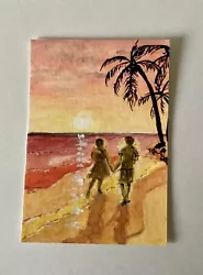 Buy ACEO Original - Romantic Sunset - By D.Townsend, Beach, Sea. • 2.50£