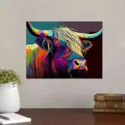 Buy Nordic Colourful Highland Cow Canvas Art Picture 30 X 40 Cm, New • 10£