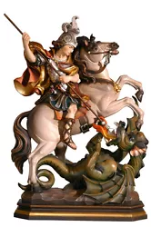 Buy Saint George On Horse Statue Wood Carved Handmade IN Italy • 23,228.41£
