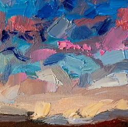 Buy Oil Painting ORIGINAL Art Newfound Lake Artwork Night Sky Clouds Sunrise 4x4  • 40.61£