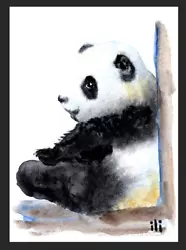 Buy ACEO Watercolor Print Cute Sitting Baby Panda Fine Art Painting By Ili • 3.50£
