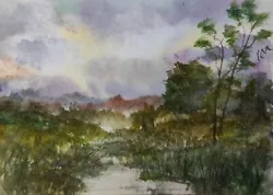 Buy ACEO Original Painting Landscape Art Trees Fields Clouds Watercolour • 6£