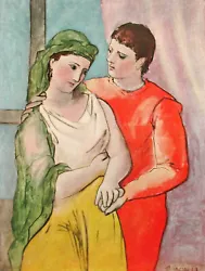 Buy EARLY (PAINTED IN 1923) PABLO PICASSO 1940's COLOR LITHOGRAPH,  'THE LOVERS' • 12.07£