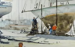 Buy Original Watercolour, 'The Boat Yard' C1990's,  G .E. Stephenson. • 45£