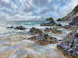 Buy Traeth Llyfn Beach, Pembrokeshire Seascape Art, 16x20  Painting, Ready To Hang • 100£