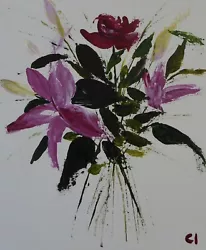 Buy Original Art Painting Flower Bouquet 12ins X 10in Dorset Artist CHRISTINE INGRAM • 25£
