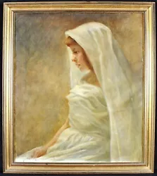 Buy 19th CENTURY FRENCH OIL ON CANVAS PORTRAIT OF A BRIDE ANTIQUE LADY PAINTING • 0.99£