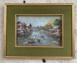 Buy Chai Mahapan Chinese Thai Asian River Boat Scene Oil Painting On Board 1970s Art • 54.99£